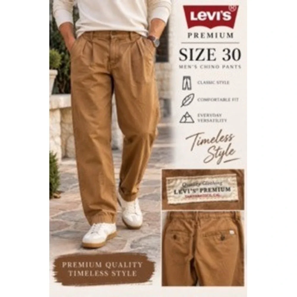 Levis Premium Mens Pleated Chino Pants Brown Size 30 Classic Fit A4692-0000